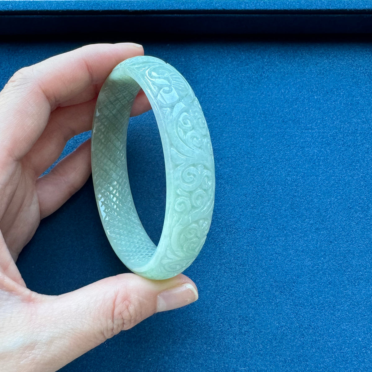 Certified Grade A Pale Green Burmese Jade Bangle - 61mm Carved