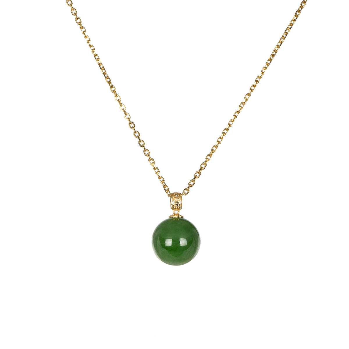 Green Nephrite Bead Jade Pendant with 18K Yellow Gold