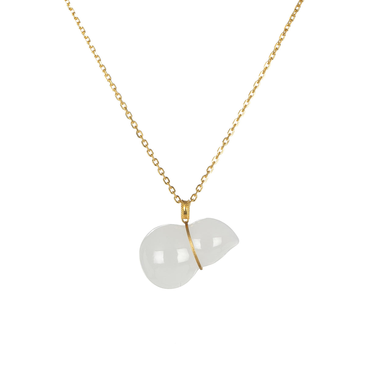 White Jade Hulu Necklace with 18K Yellow Gold