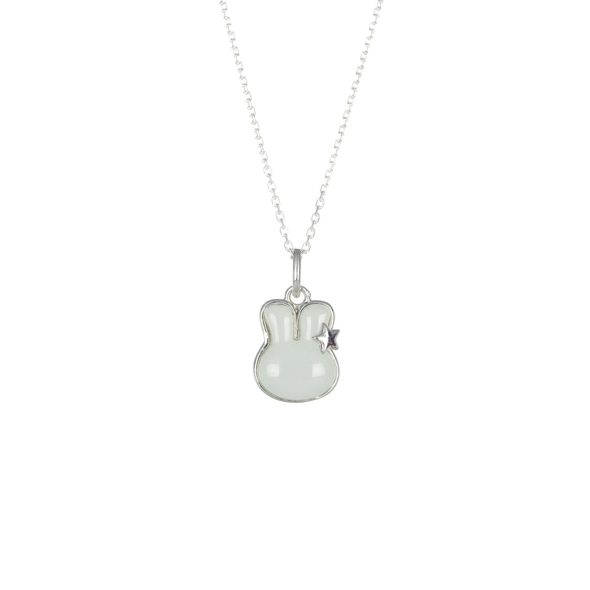 Cutesy Bunny White Jade Necklace in 925 Sterling Silver