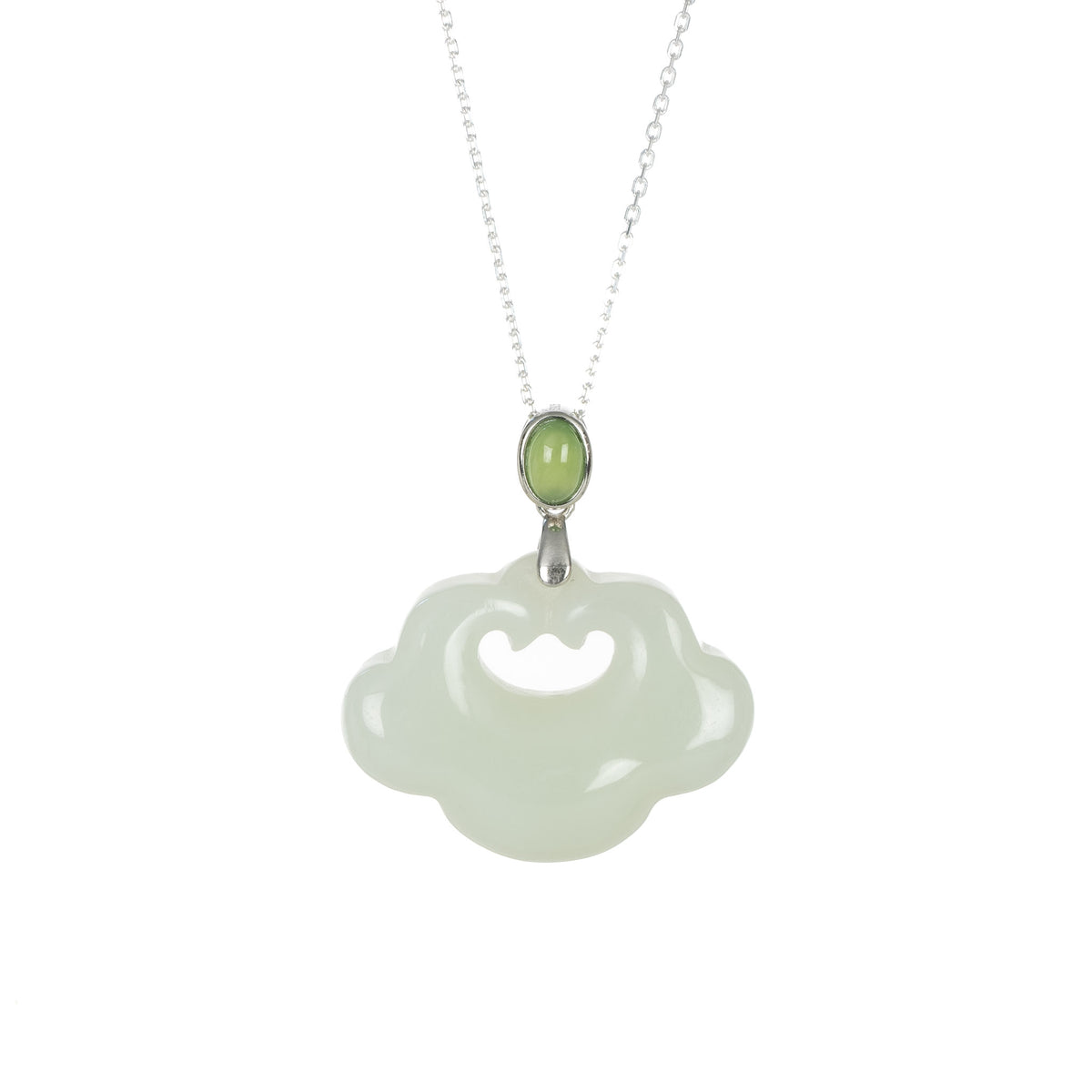 Cloud Ruyi Hotan Jade Pendant in Sterling Silver