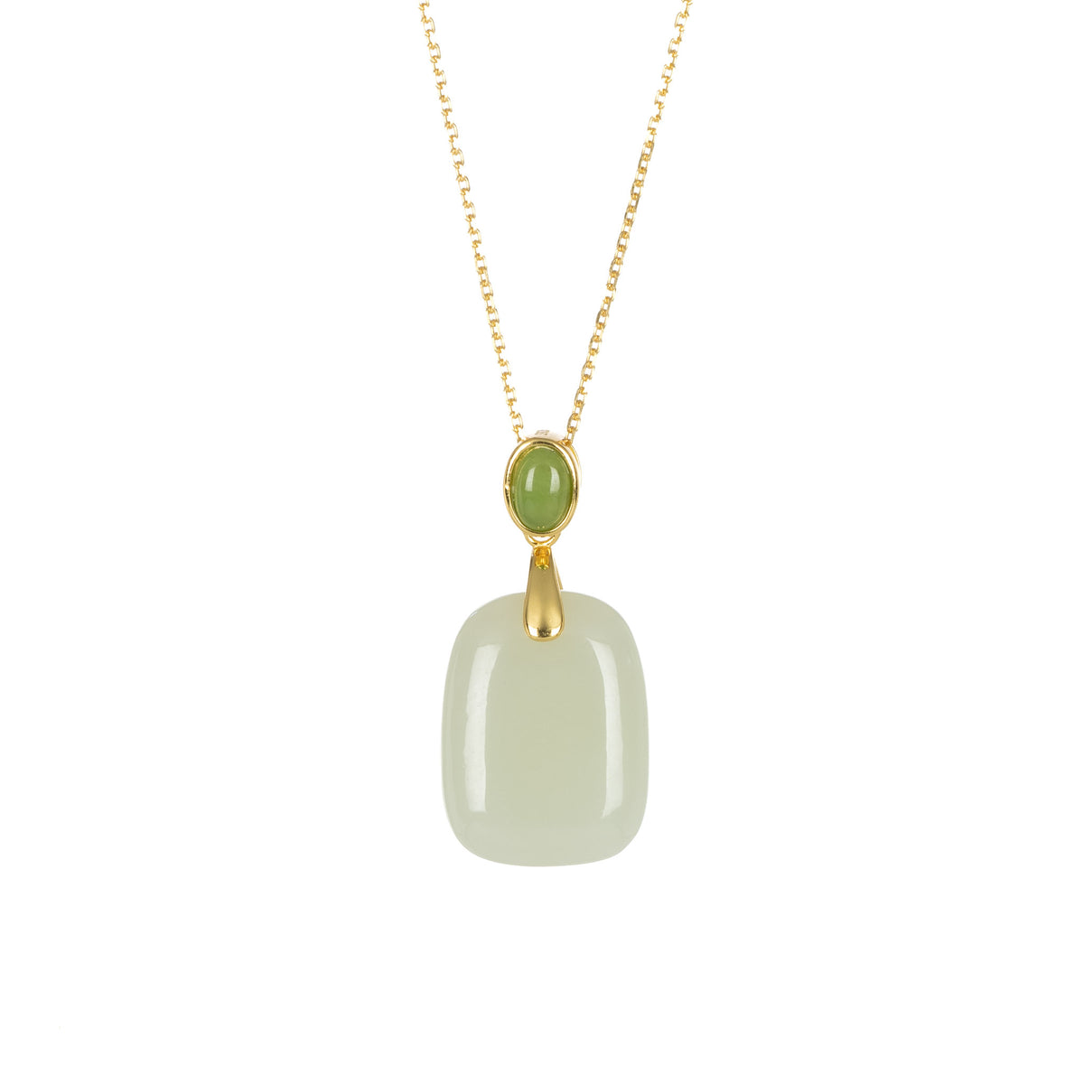 Rectangular Jade Pendant Necklace in Gold Plated Silver Setting