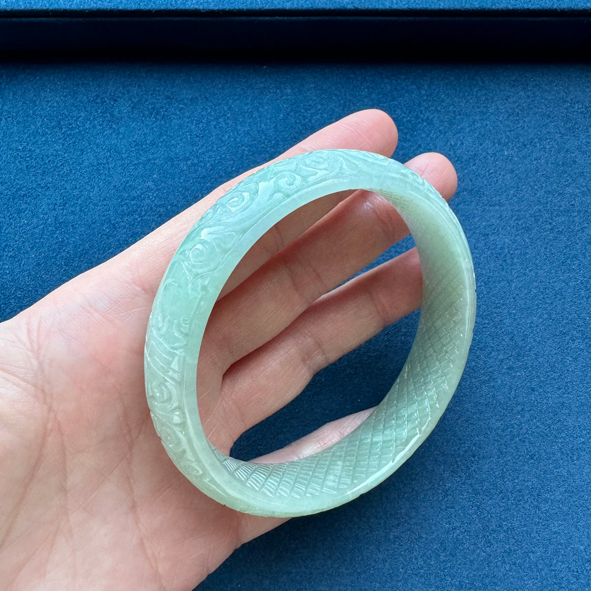 Certified Grade A Pale Green Burmese Jade Bangle - 61mm Carved