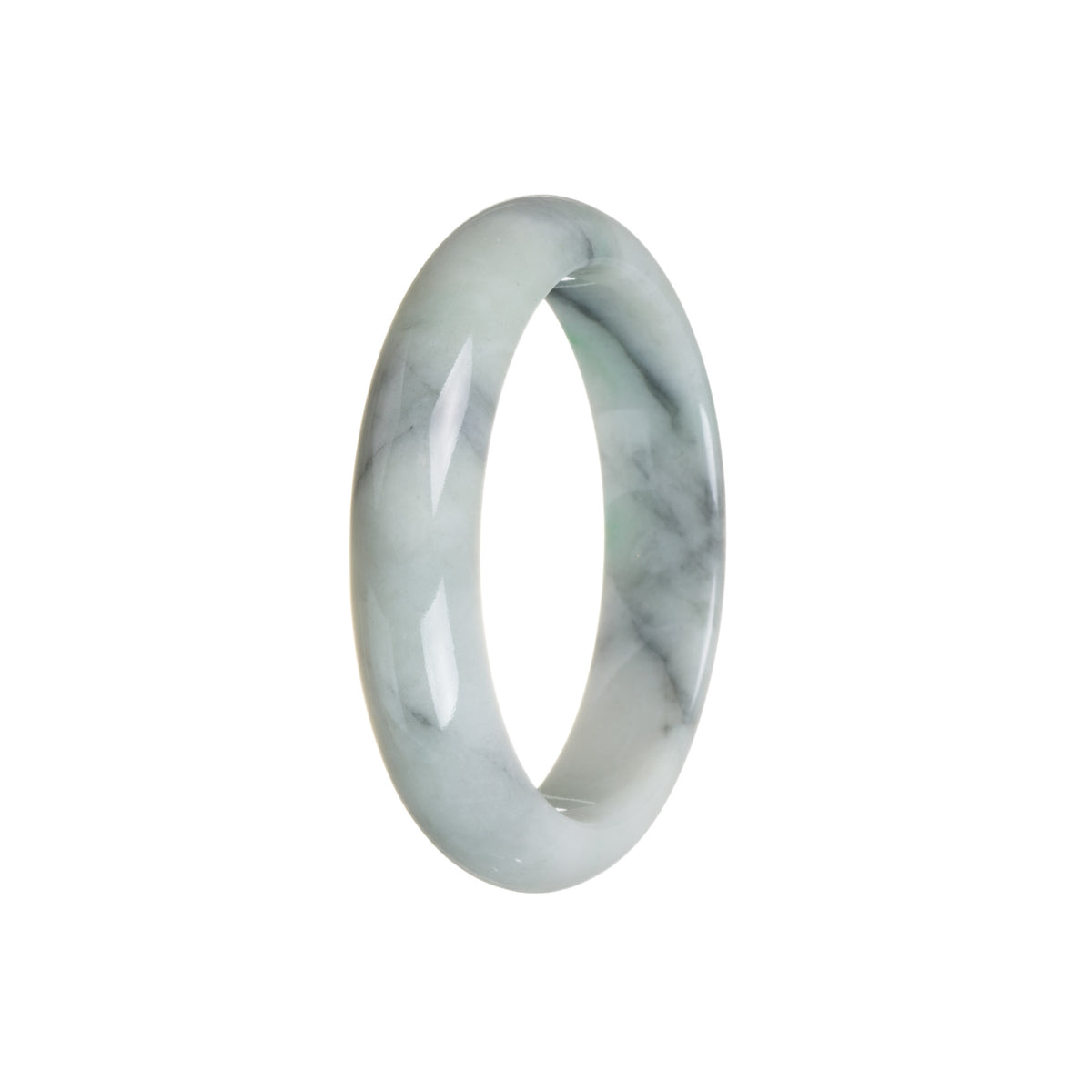 Real Type A Grey with Apple Green Jadeite Jade Bangle - 57mm Half Moon