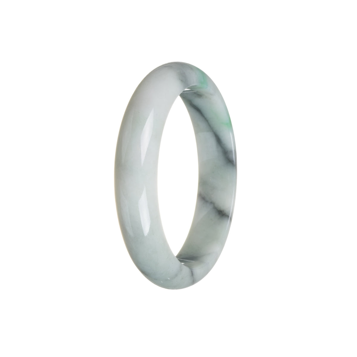 Real Type A Grey with Apple Green Jadeite Jade Bangle - 57mm Half Moon