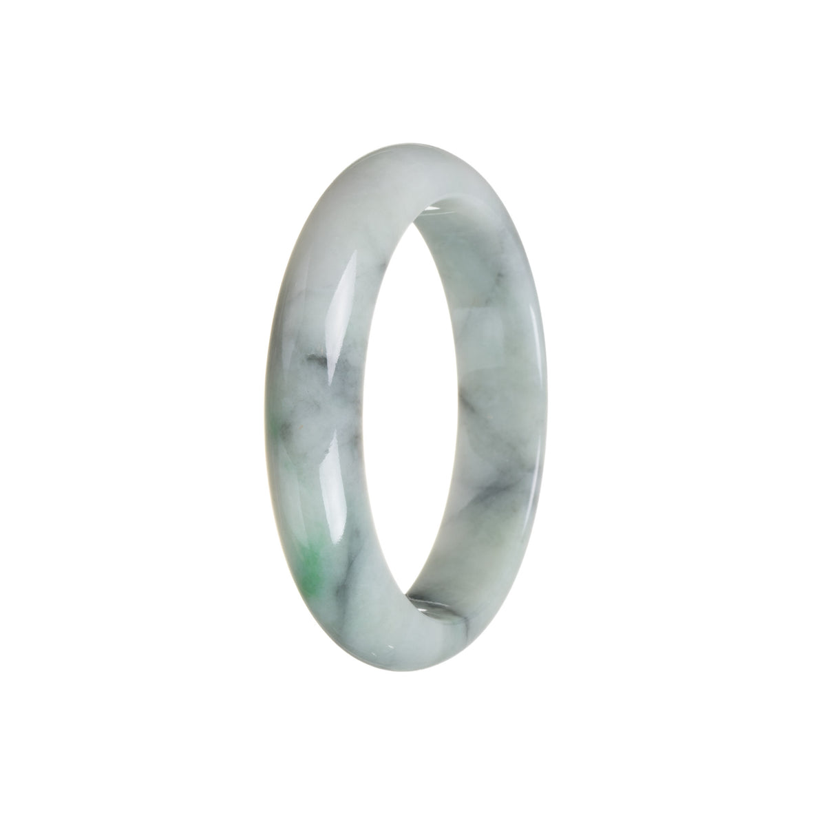 Real Type A Grey with Apple Green Jadeite Jade Bangle - 57mm Half Moon