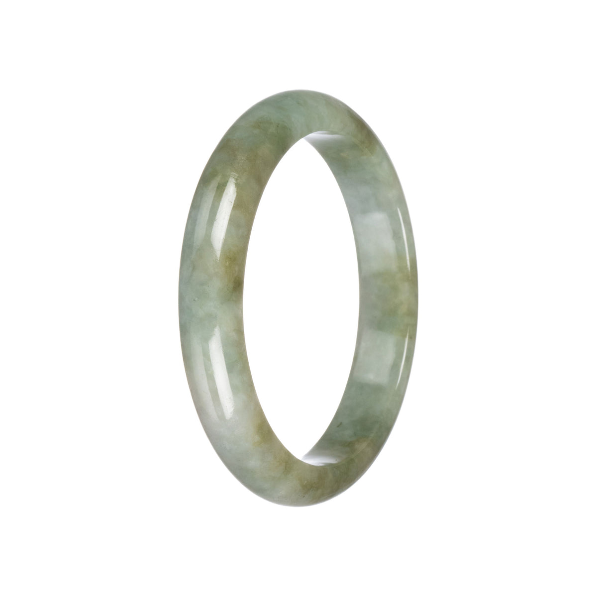 Genuine Untreated Olive green pattern Jadeite Bangle - 59mm Semi Round