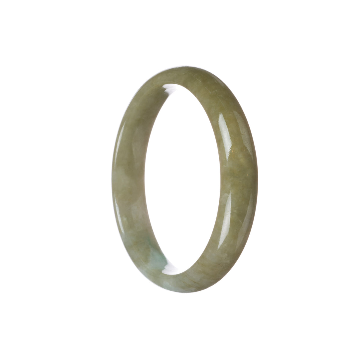 Genuine Grade A Brown with Light Green Patch Burmese Jade Bracelet - 59mm Half Moon