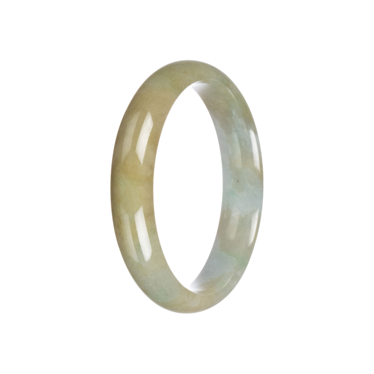 Certified Grade A Brownish Olive Green with White Patch Jadeite Jade Bangle Bracelet - 59mm Half Moon