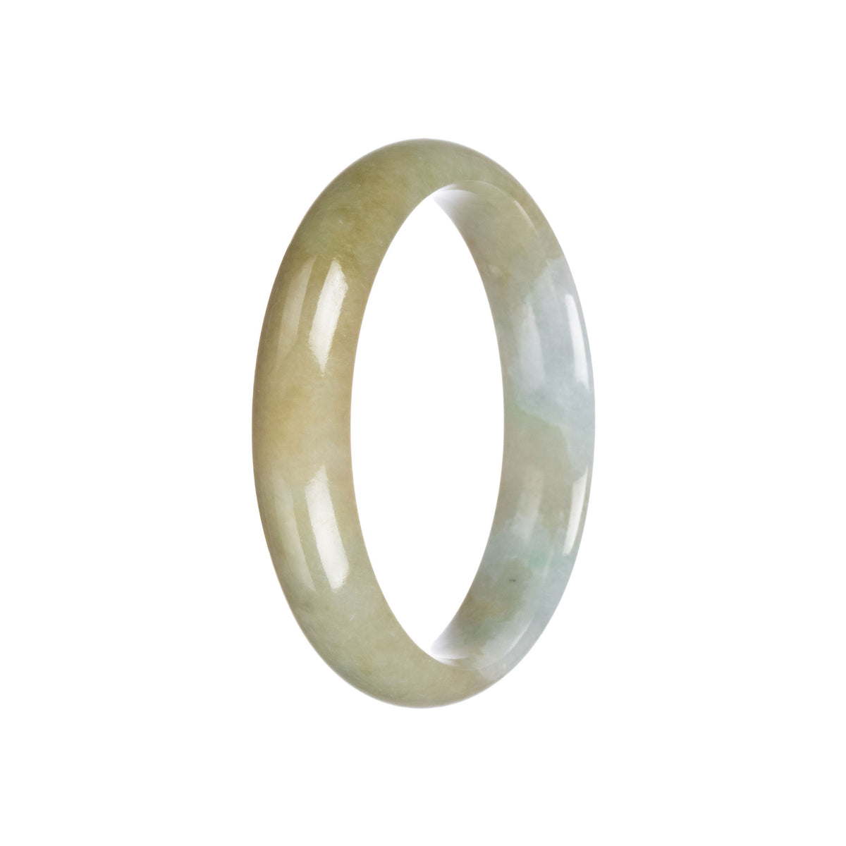 Certified Grade A Brownish Olive Green with White Patch Jadeite Jade Bangle Bracelet - 59mm Half Moon