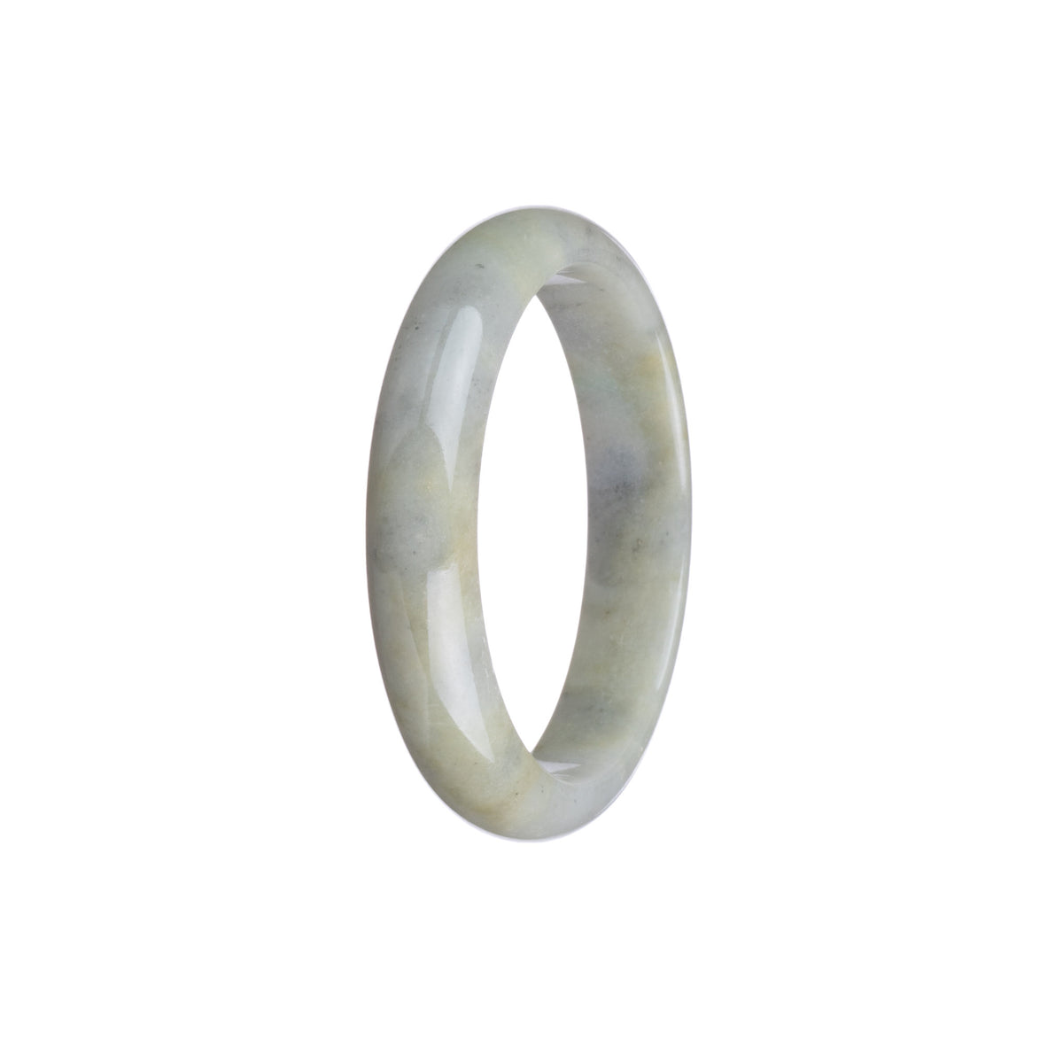 Real Grade A Grey with White Jadeite Jade Bangle Bracelet - 54mm Half Moon