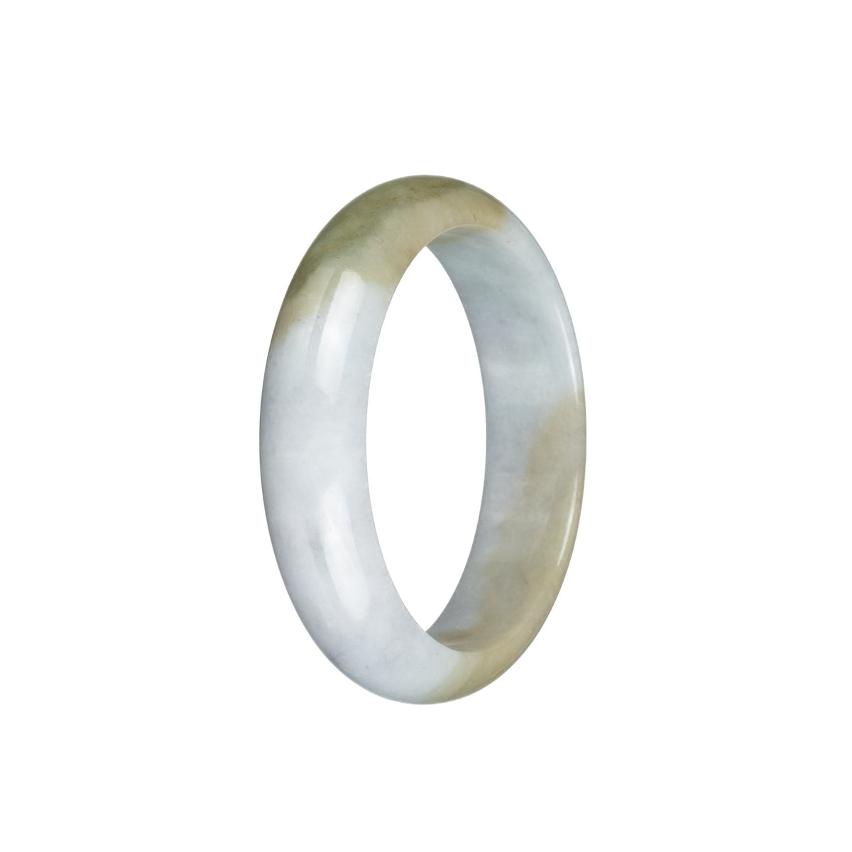 Certified Natural White and Light Brown Traditional Jade Bangle - 55mm Half Moon