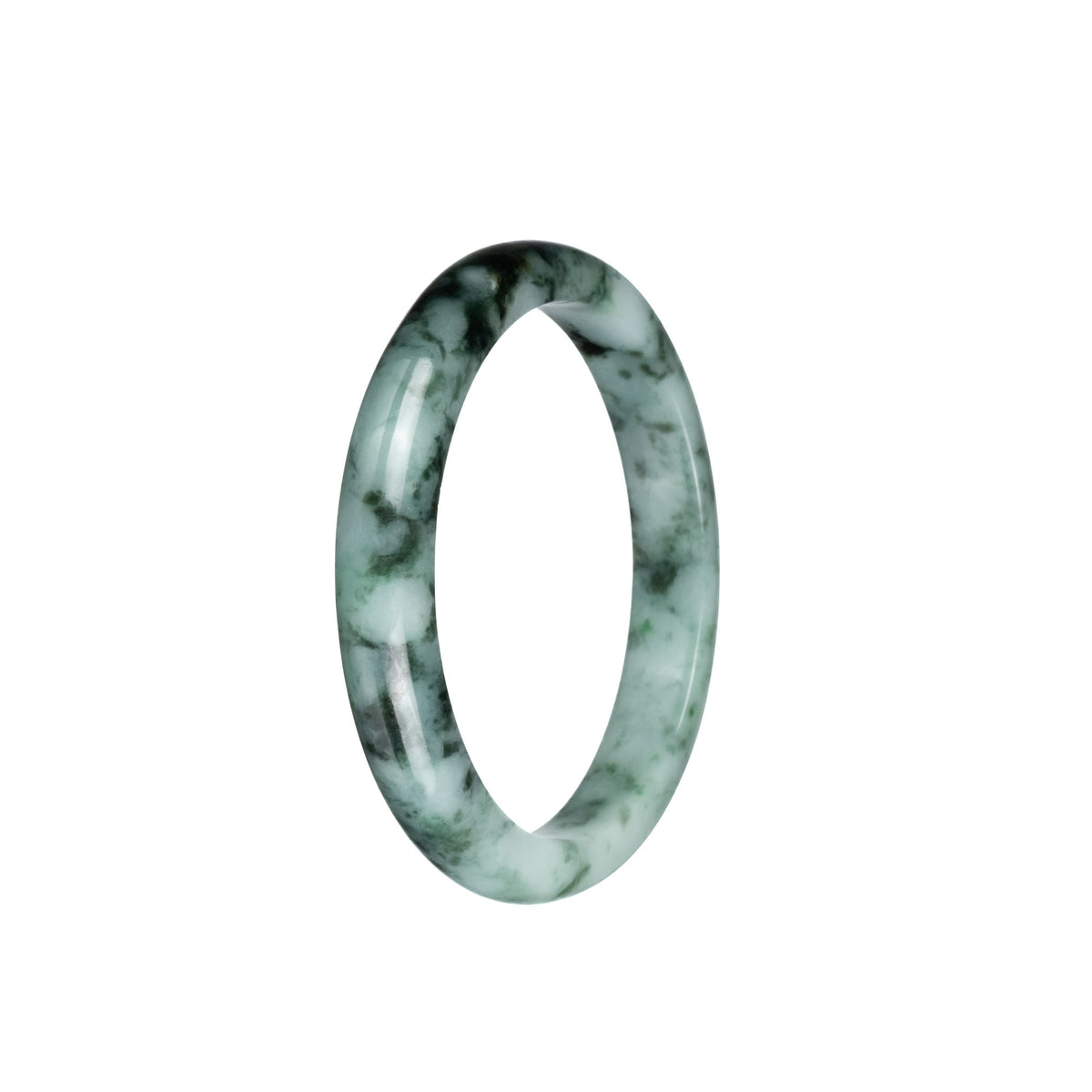 Genuine Grade A Light Green Pattern Burma Jade Bangle - 54mm Semi Round