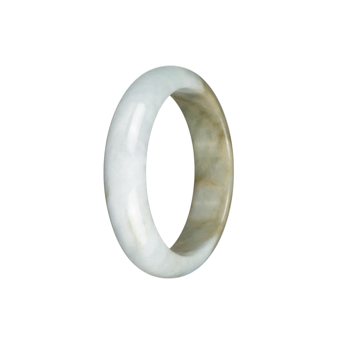 Genuine Grade A Pale Green and Light Brown Jadeite Bangle Bracelet - 53mm Half Moon