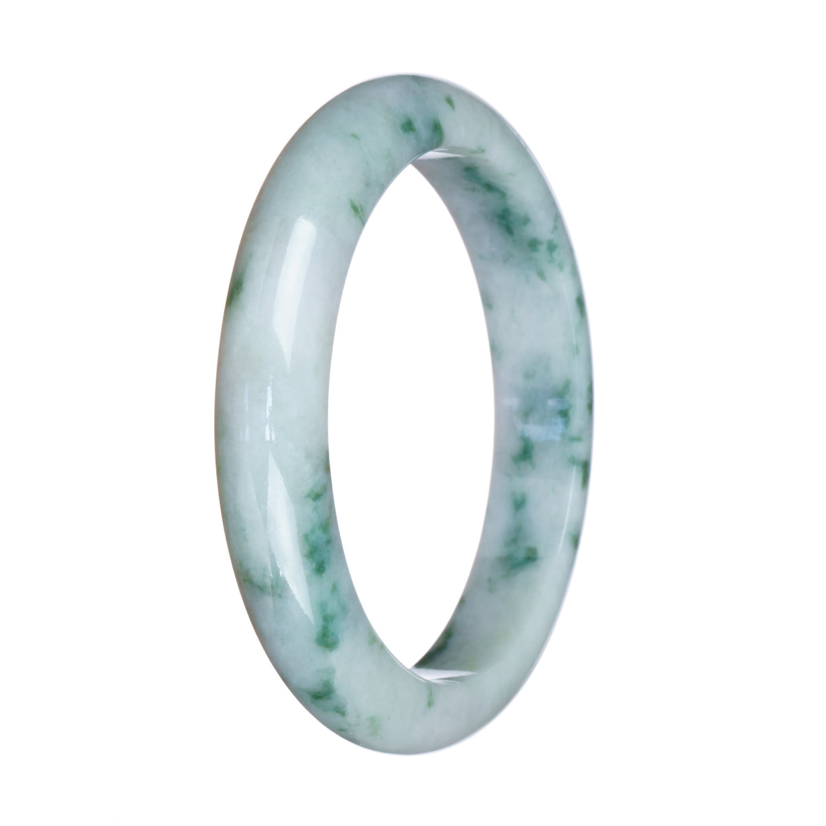 Genuine Natural White and Green Pattern Jade Bangle Bracelet - 59mm Half Moon