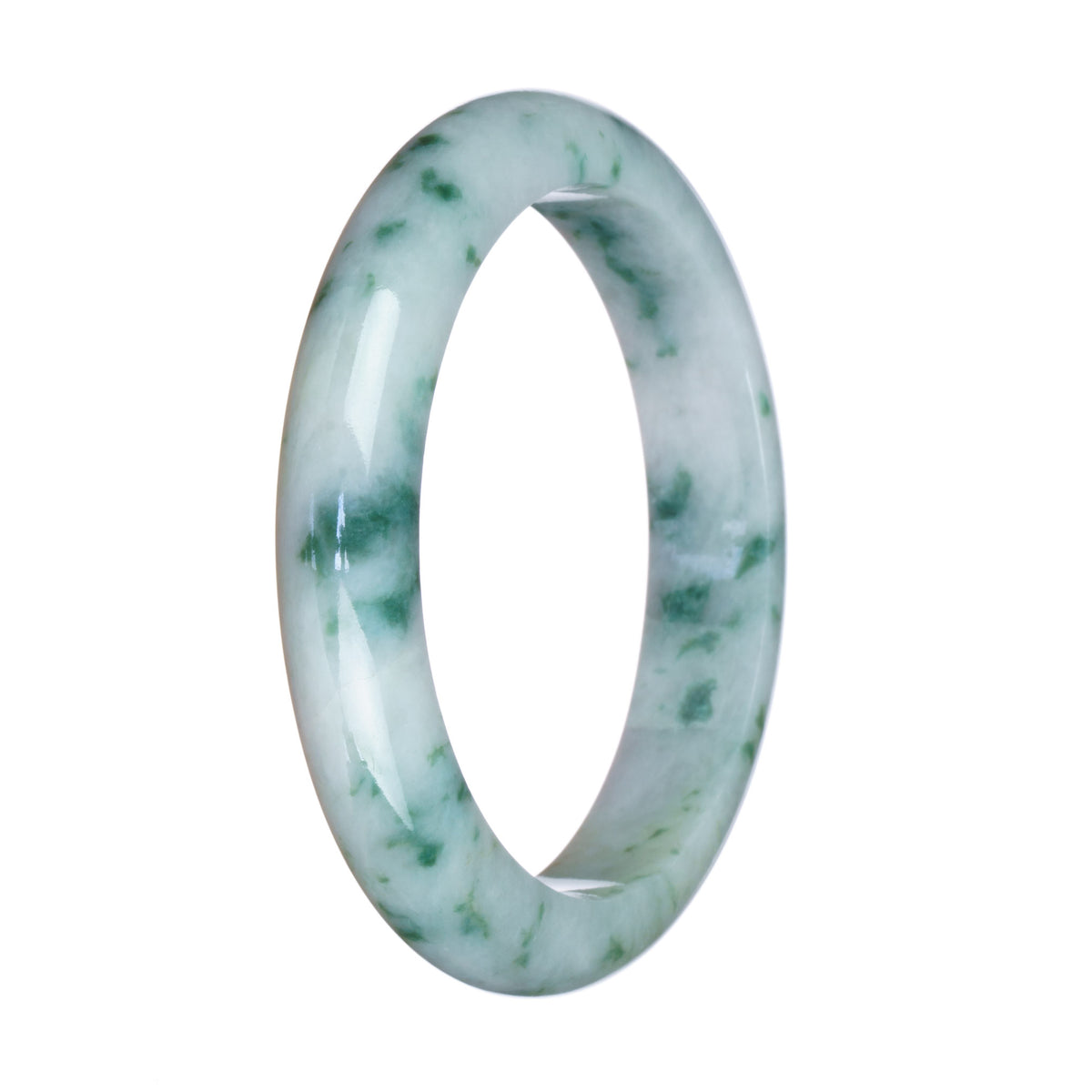 Genuine Natural White and Green Pattern Jade Bangle Bracelet - 59mm Half Moon