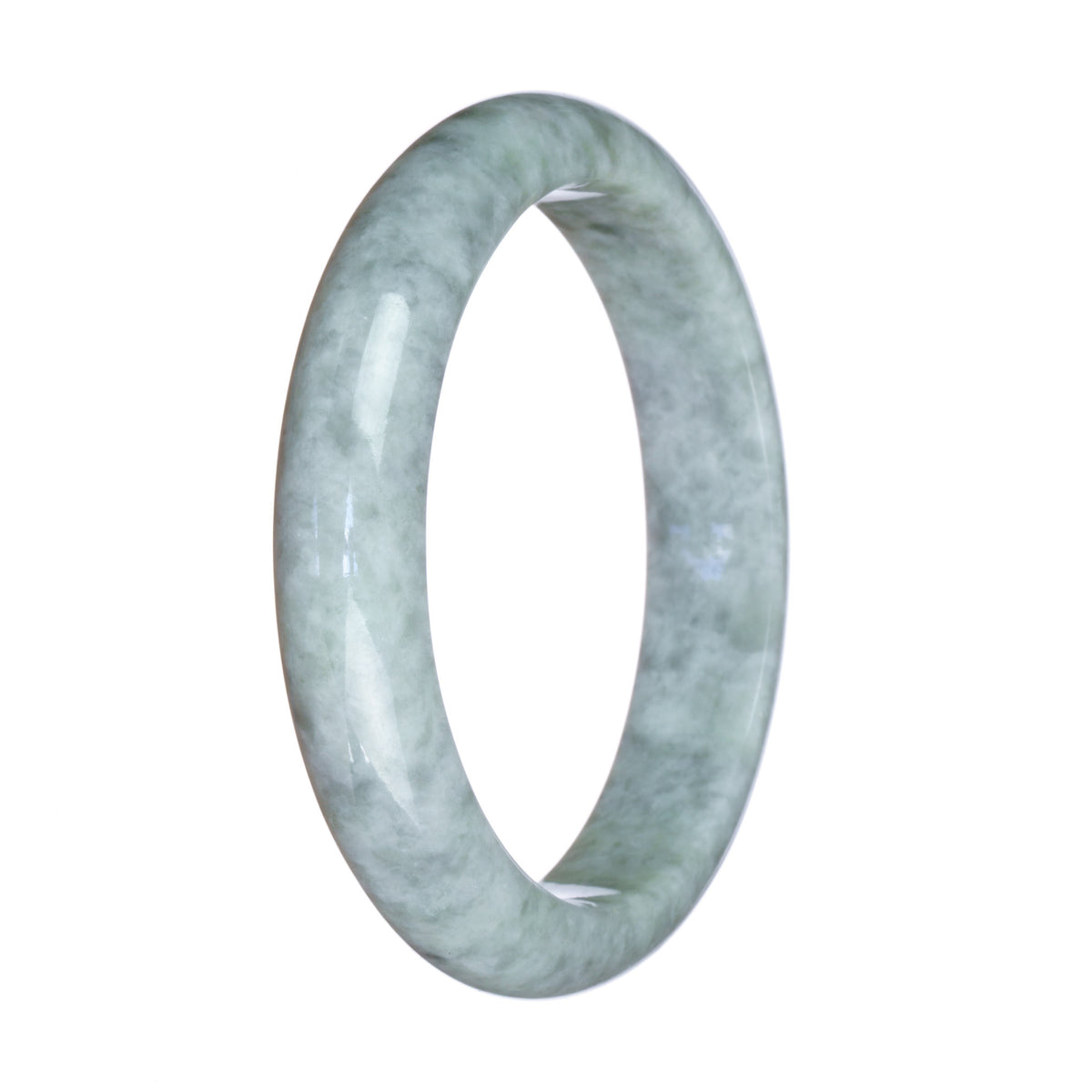 Certified Natural Grey and White Jadeite Bangle Bracelet - 59mm Half Moon