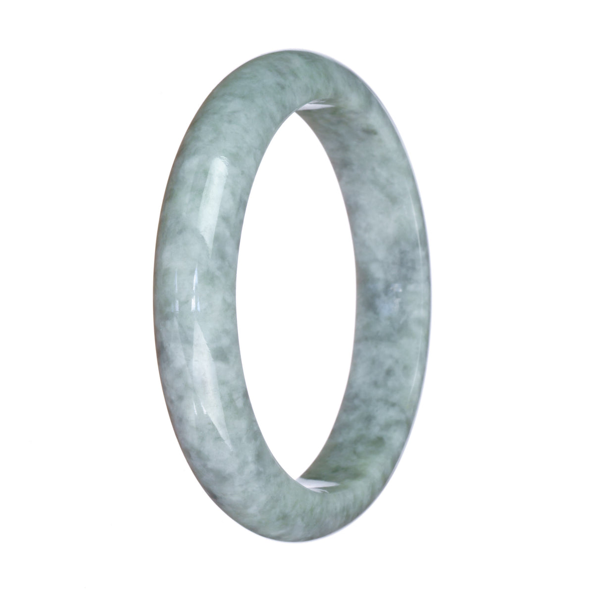 Certified Natural Grey and White Jadeite Bangle Bracelet - 59mm Half Moon