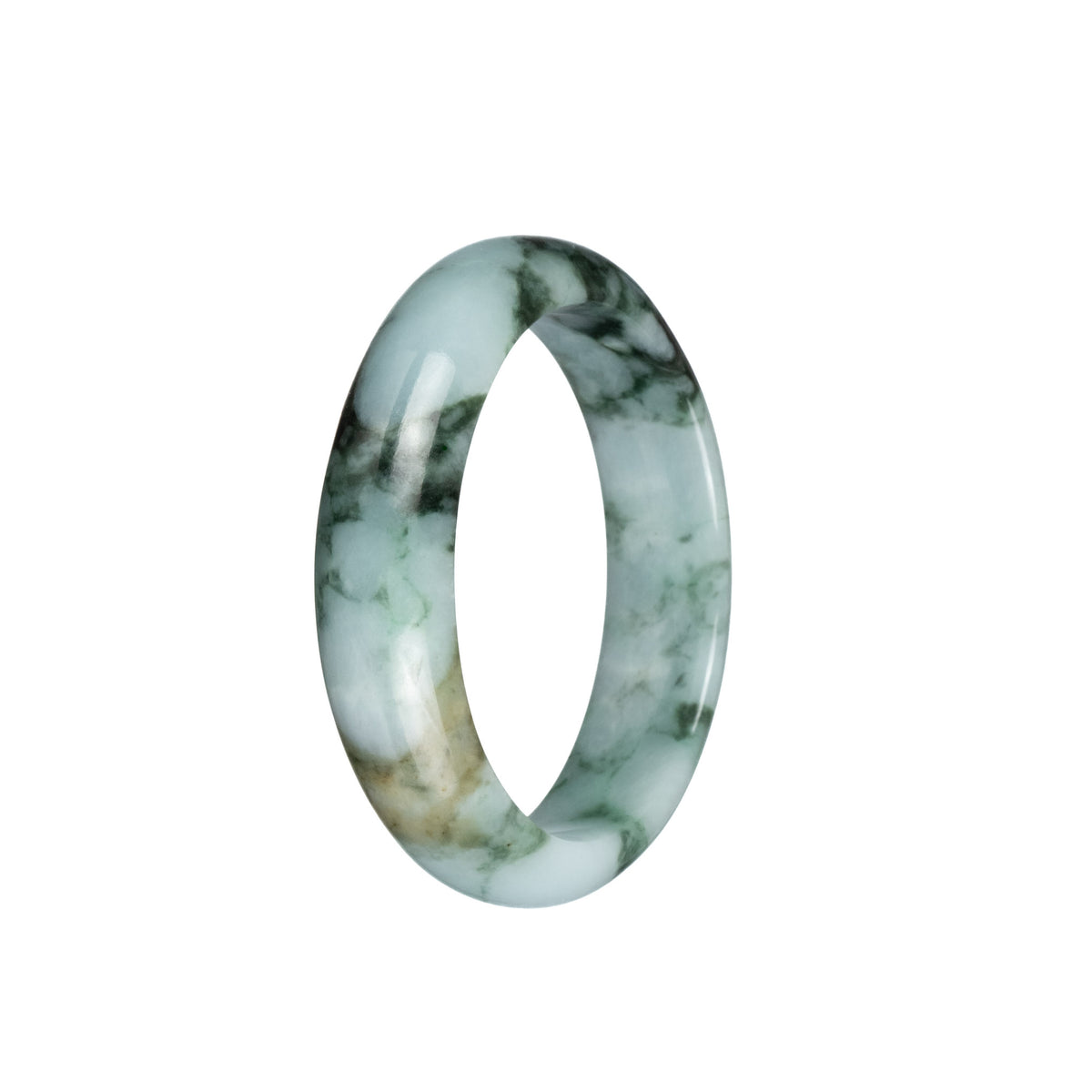 Certified Grade A Green Pattern Traditional Jade Bangle - 53mm Half Moon