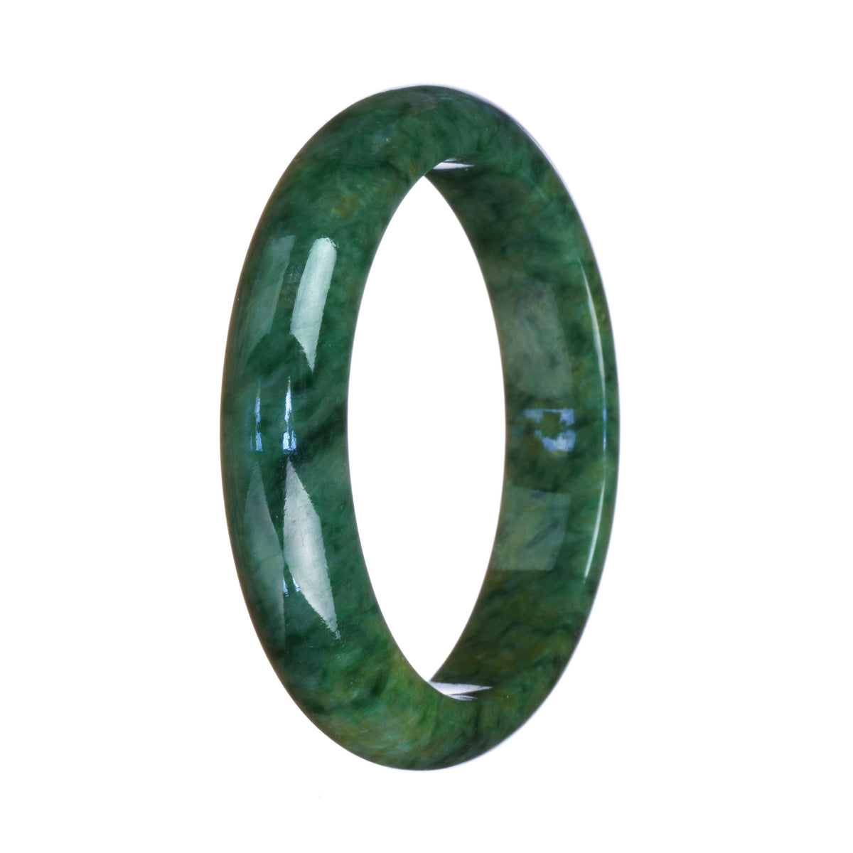 Authentic Type A Deep Green Pattern Traditional Jade Bangle Bracelet - 57mm Half Moon