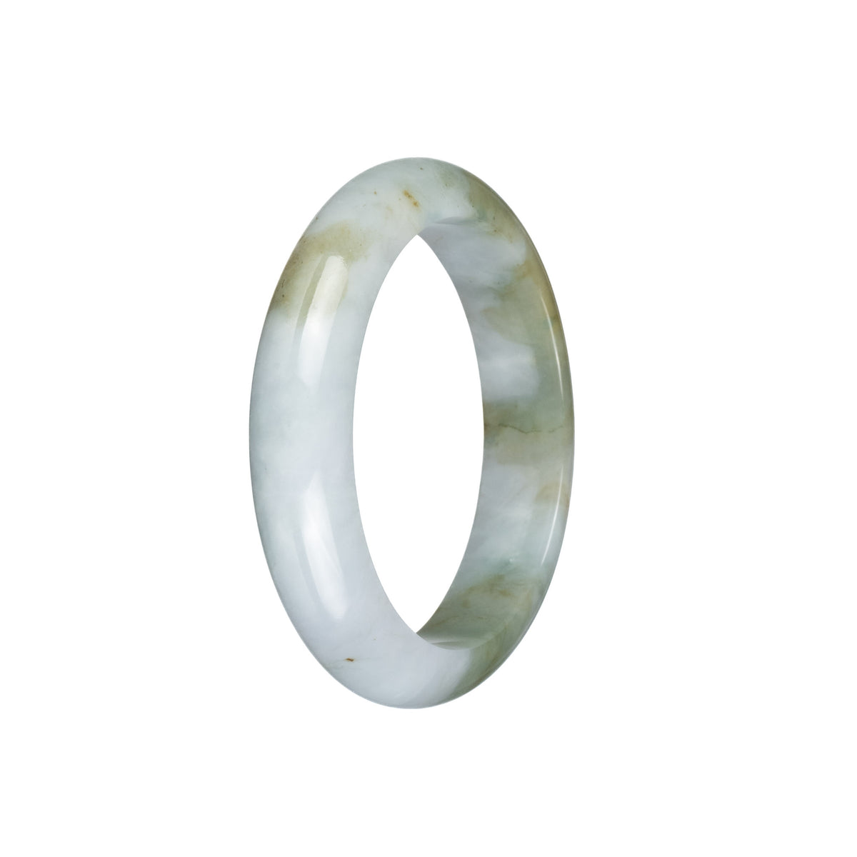 Genuine Grade A White and Olive Green Jadeite Jade Bangle Bracelet - 55mm Half Moon