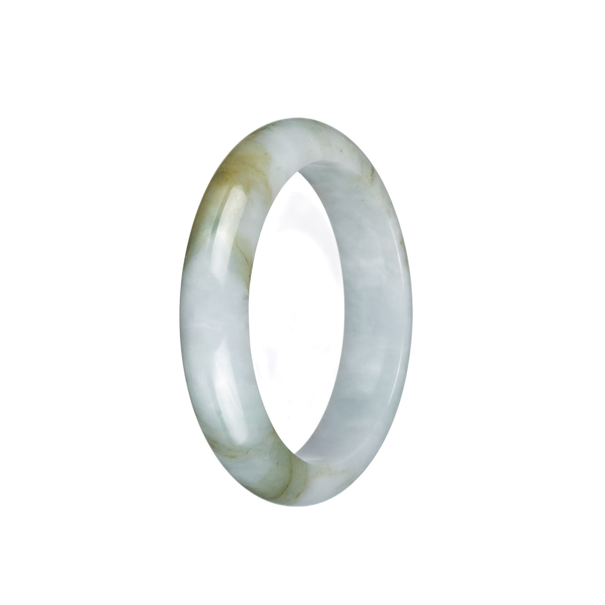 Genuine Grade A White and Olive Green Jadeite Jade Bangle Bracelet - 55mm Half Moon