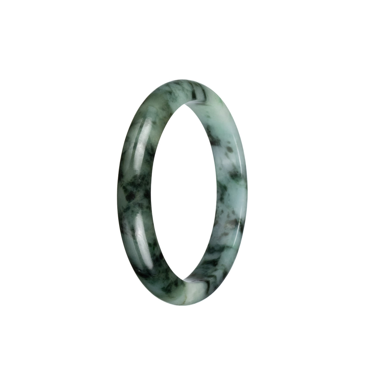 Genuine Untreated Green Pattern Burma Jade Bangle Bracelet - 54mm Half Moon