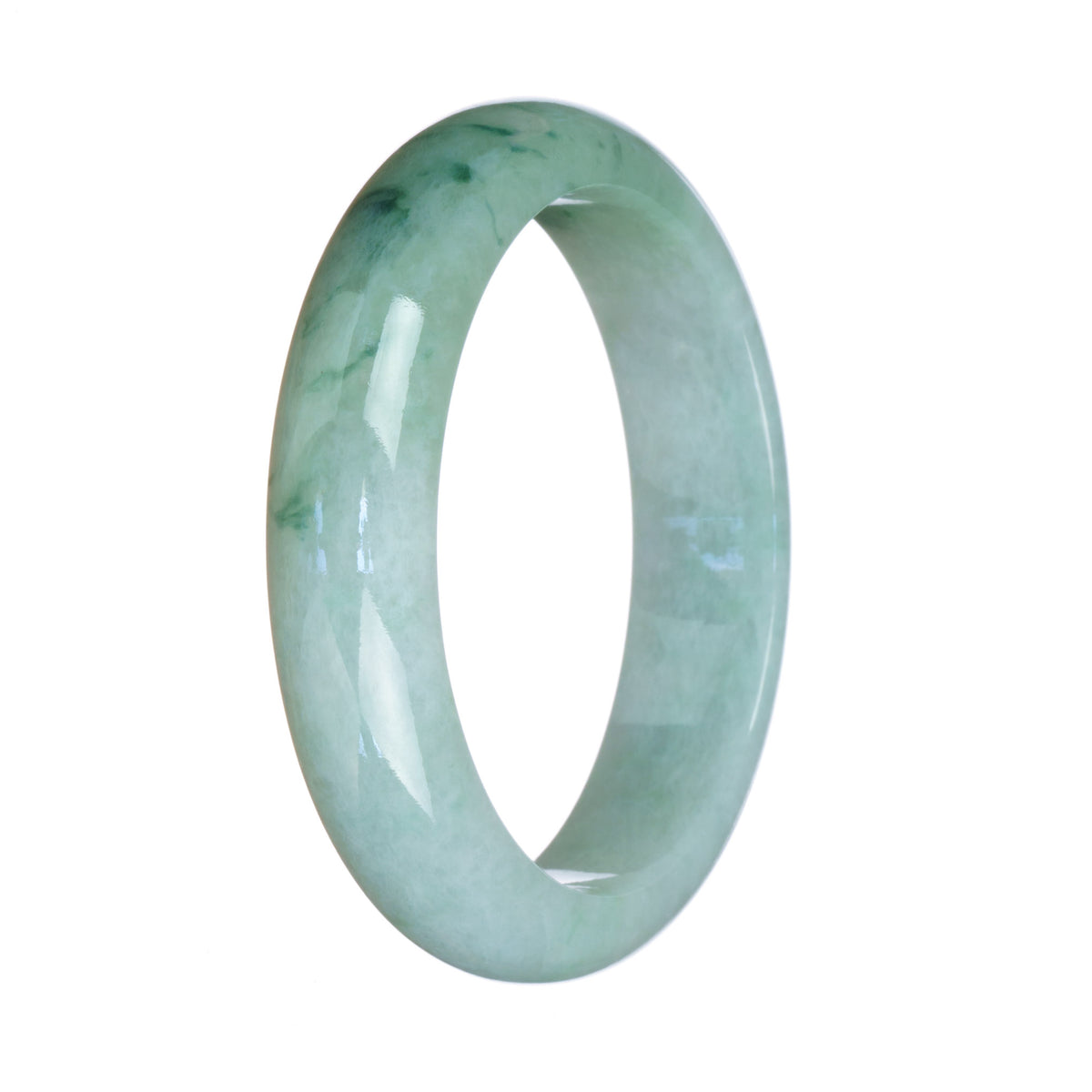 Genuine Grade A Light Green Pattern Traditional Jade Bracelet - 57mm Half Moon