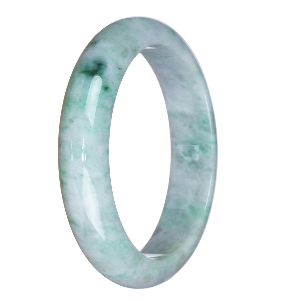 Certified Type A White and Green Pattern Jade Bracelet - 62mm Half Moon