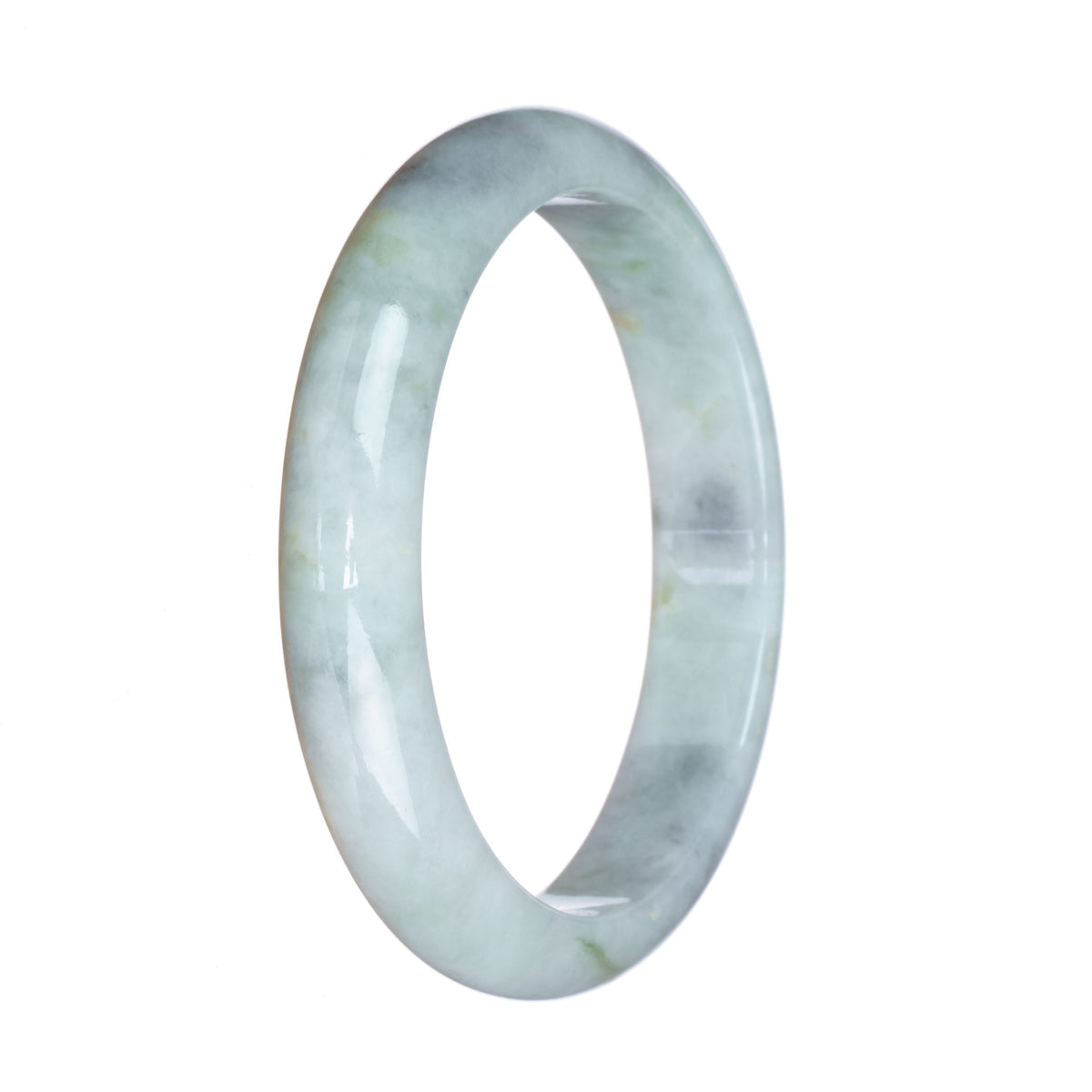 Real Type A Greyish White Jadeite Bracelet - 59mm Half Moon