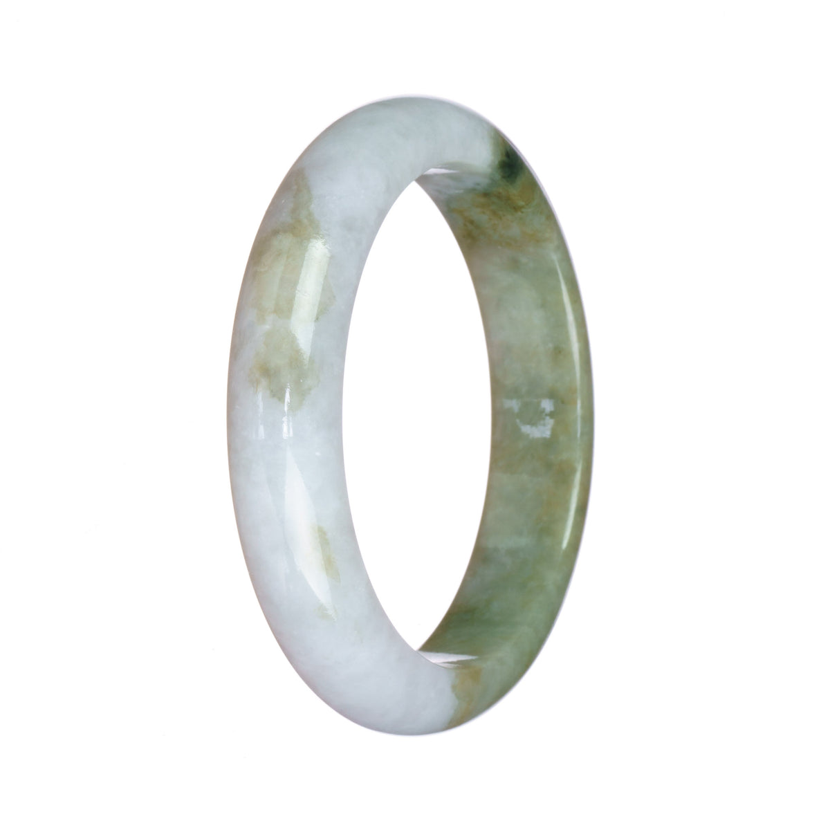 Genuine Grade A White and Olive Green Traditional Jade Bangle - 54mm Half Moon