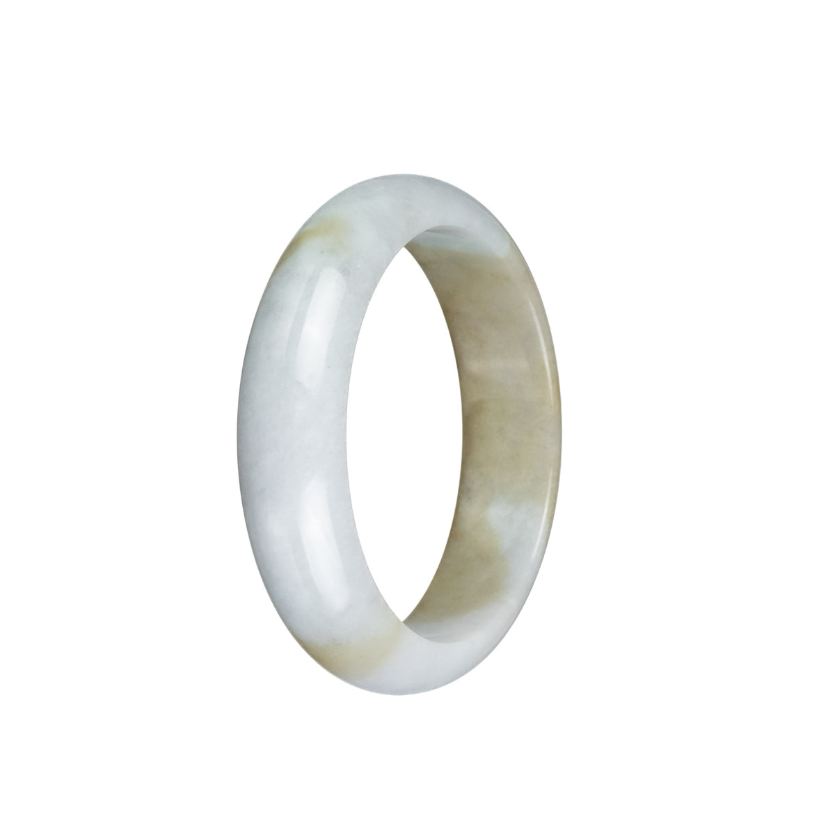 Authentic Grade A White and Brown Jadeite Jade Bangle - 54mm Half Moon