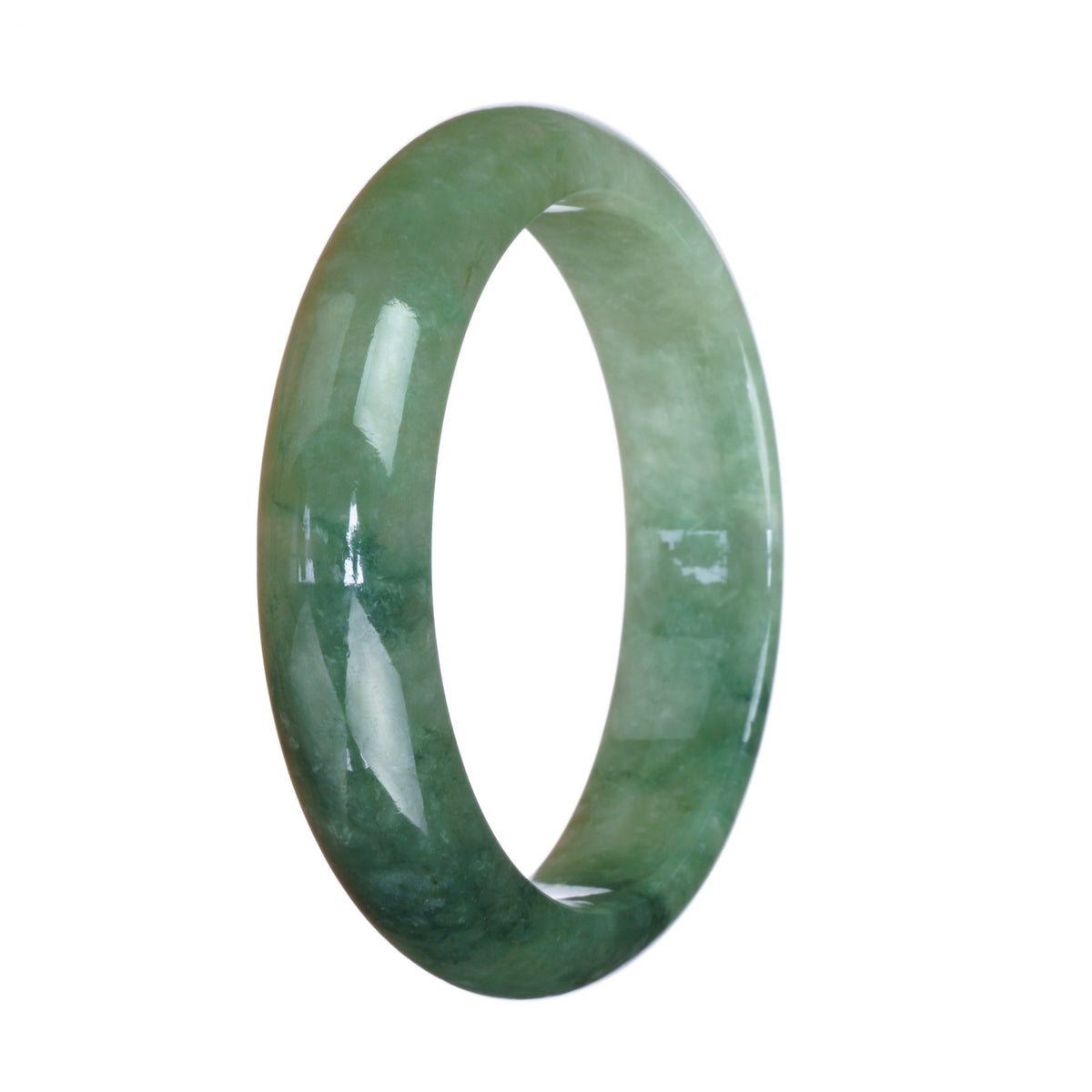 Genuine Grade A Green Pattern Traditional Jade Bracelet - 58mm Half Moon