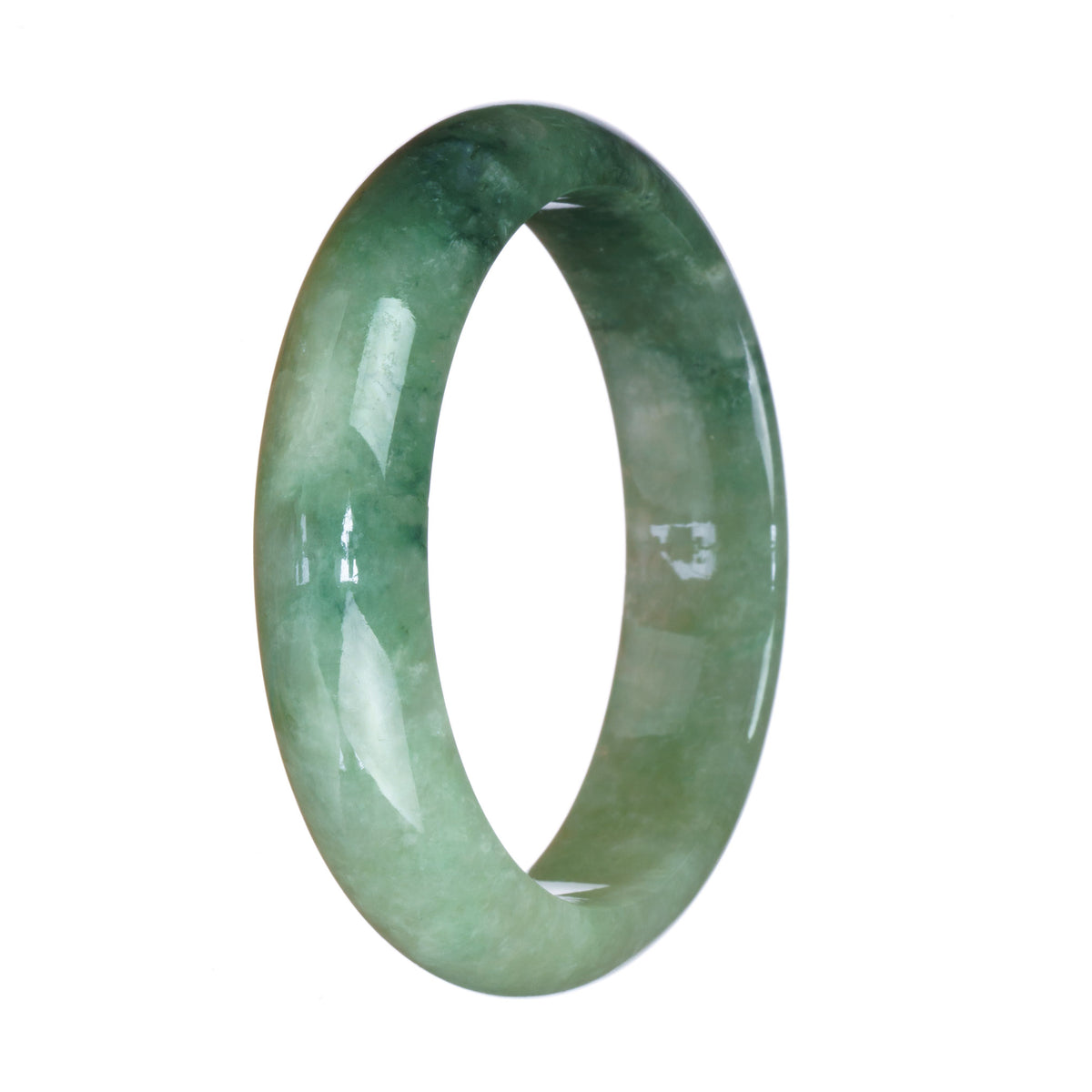 Genuine Grade A Green Pattern Traditional Jade Bracelet - 58mm Half Moon