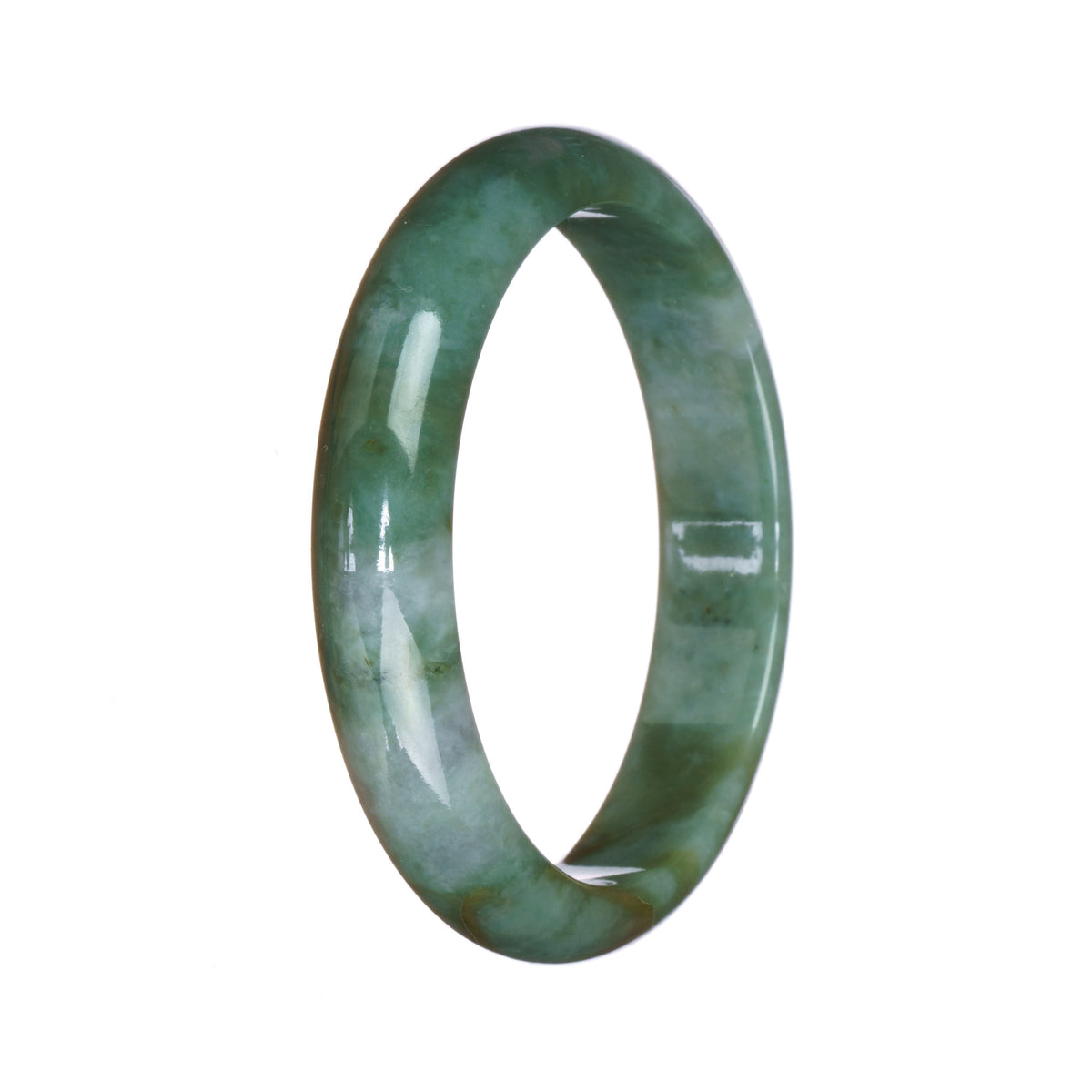 Genuine Grade A Green Pattern Traditional Jade Bangle Bracelet - 56mm Half Moon