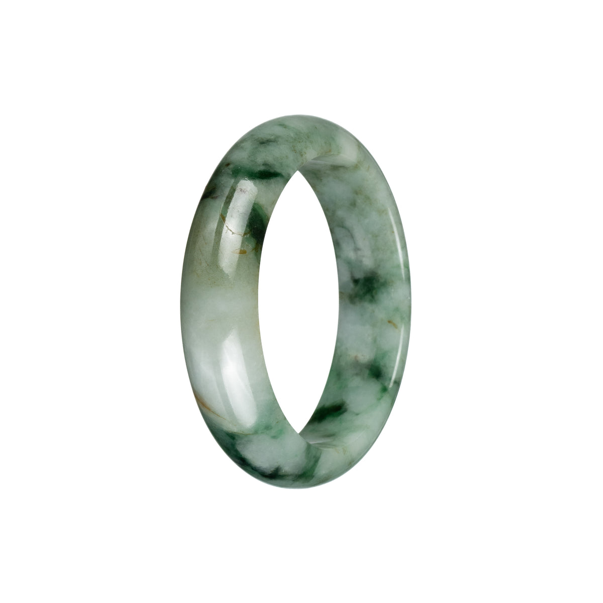 Genuine Grade A Green Pattern Burma Jade Bangle Bracelet - 53mm Half Moon