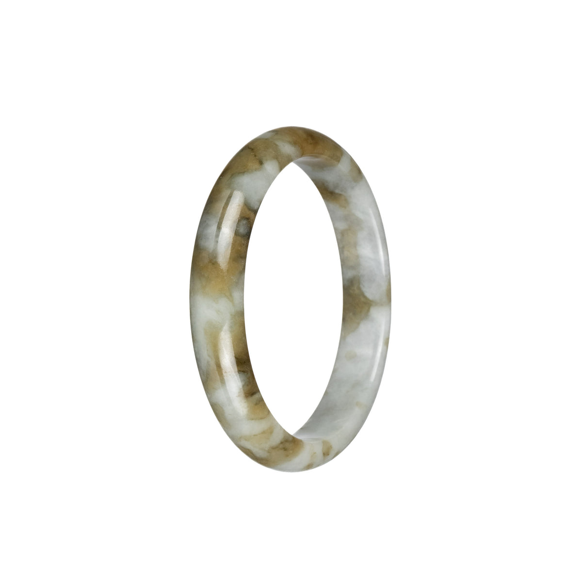 Genuine Untreated White and Brown Pattern Burmese Jade Bangle - 54mm Half Moon