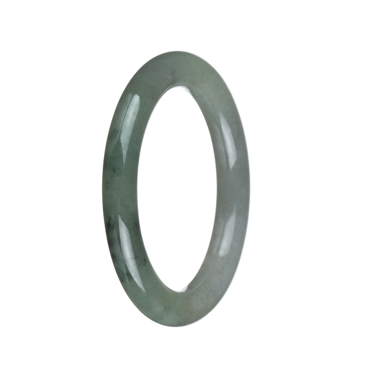 Genuine Type A Green with Dark Green Pattern Jade Bracelet - 51mm Petite Round