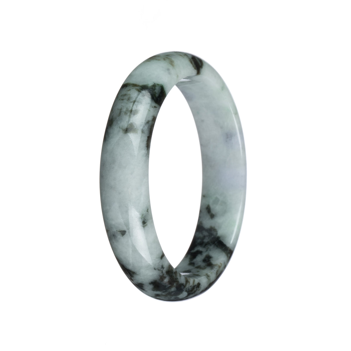 Real Grade A Pale Green with Green Pattern Traditional Jade Bracelet - 54mm Half Moon