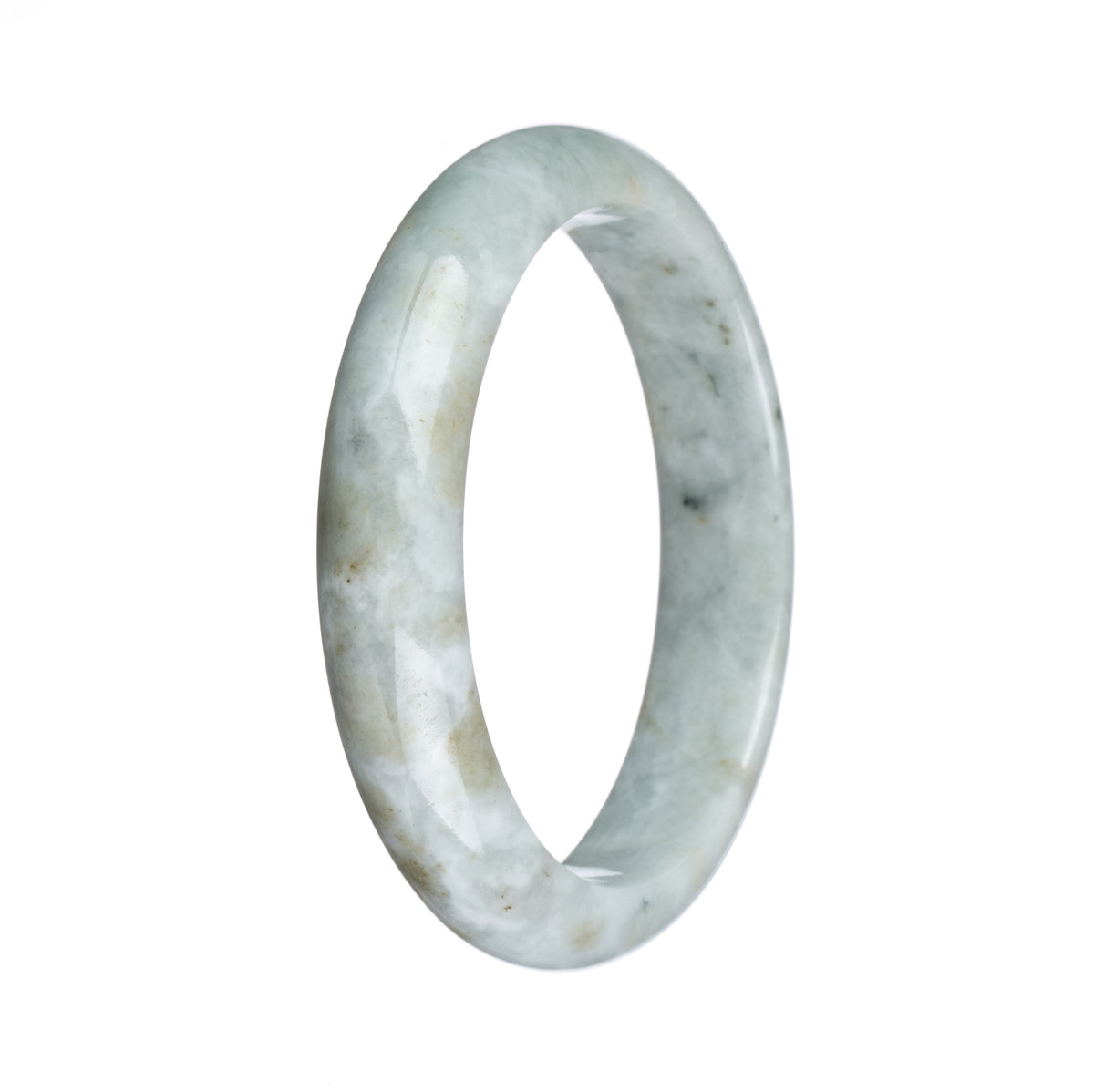 Real Untreated Grey with Dark Grey Pattern Burma Jade Bangle - 59mm Half Moon