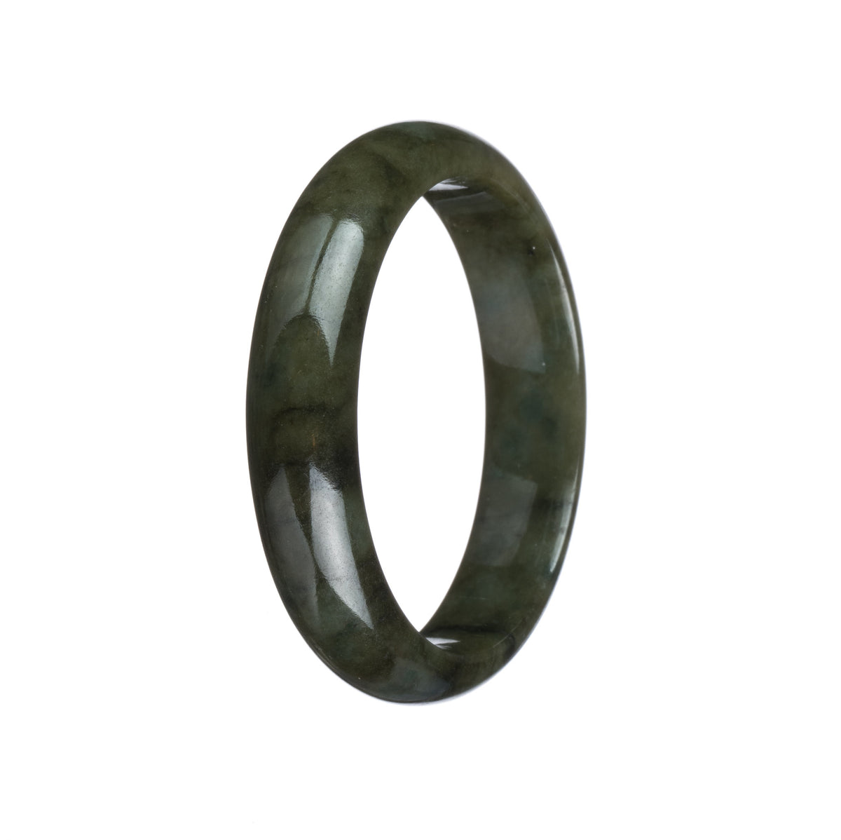 Real Untreated Olive Green Jadeite Bangle Bracelet - 53mm Half Moon