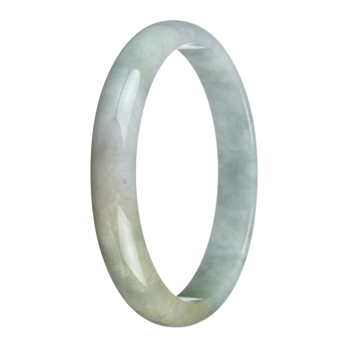 Genuine Natural Green with Yellow and Grey Patches Burmese Jade Bangle Bracelet - 77mm Half Moon