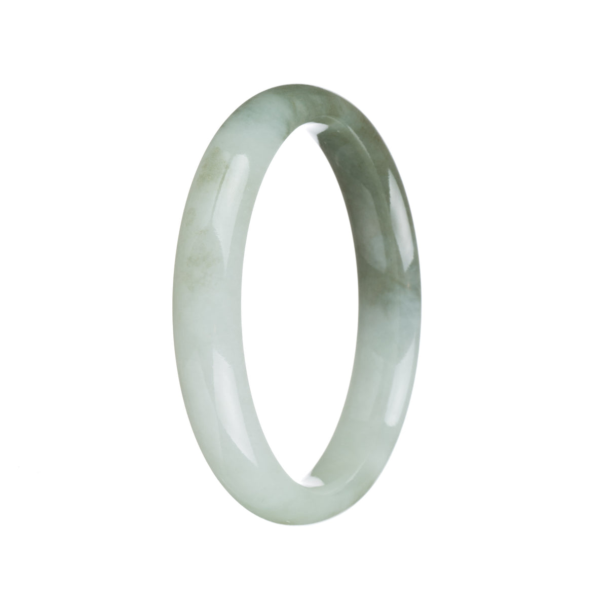 Genuine Type A Pale Green and Olive Green Jadeite Bangle - 56mm Half Moon