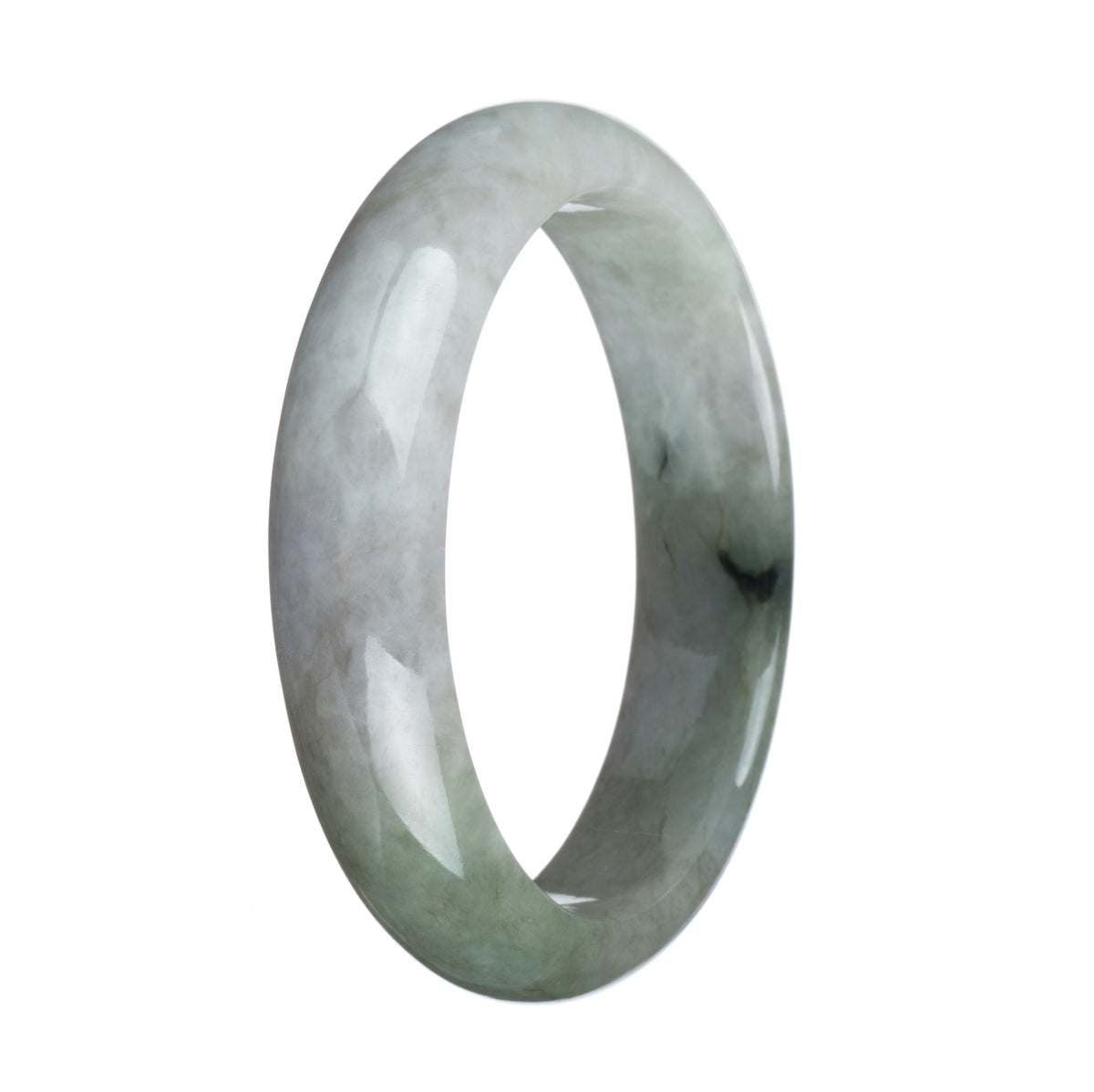 Certified Grade A Grey and Green Traditional Jade Bangle - 62mm Half Moon