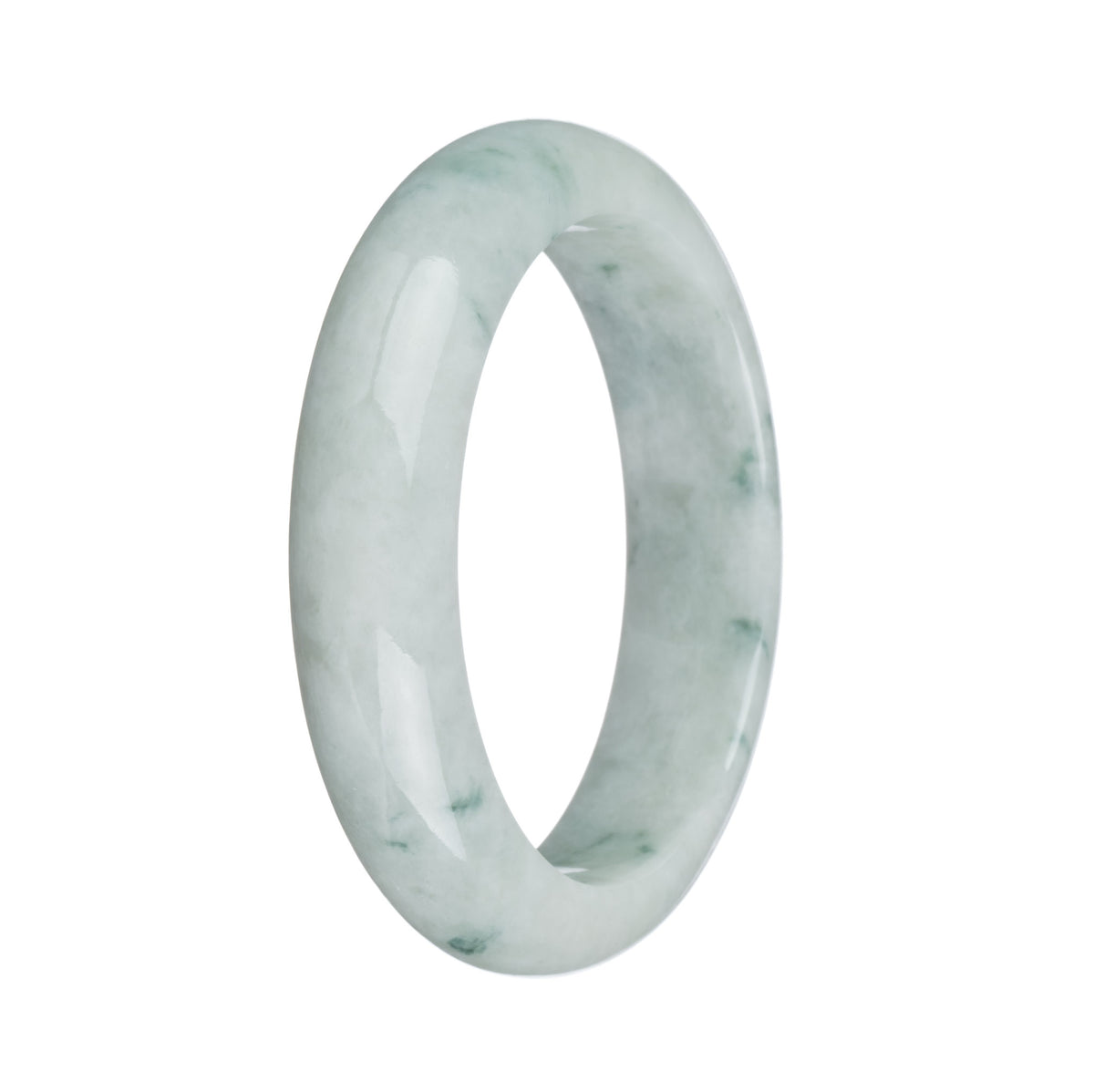 Genuine Grade A White with Green Pattern Jade Bracelet - 58mm Half Moon