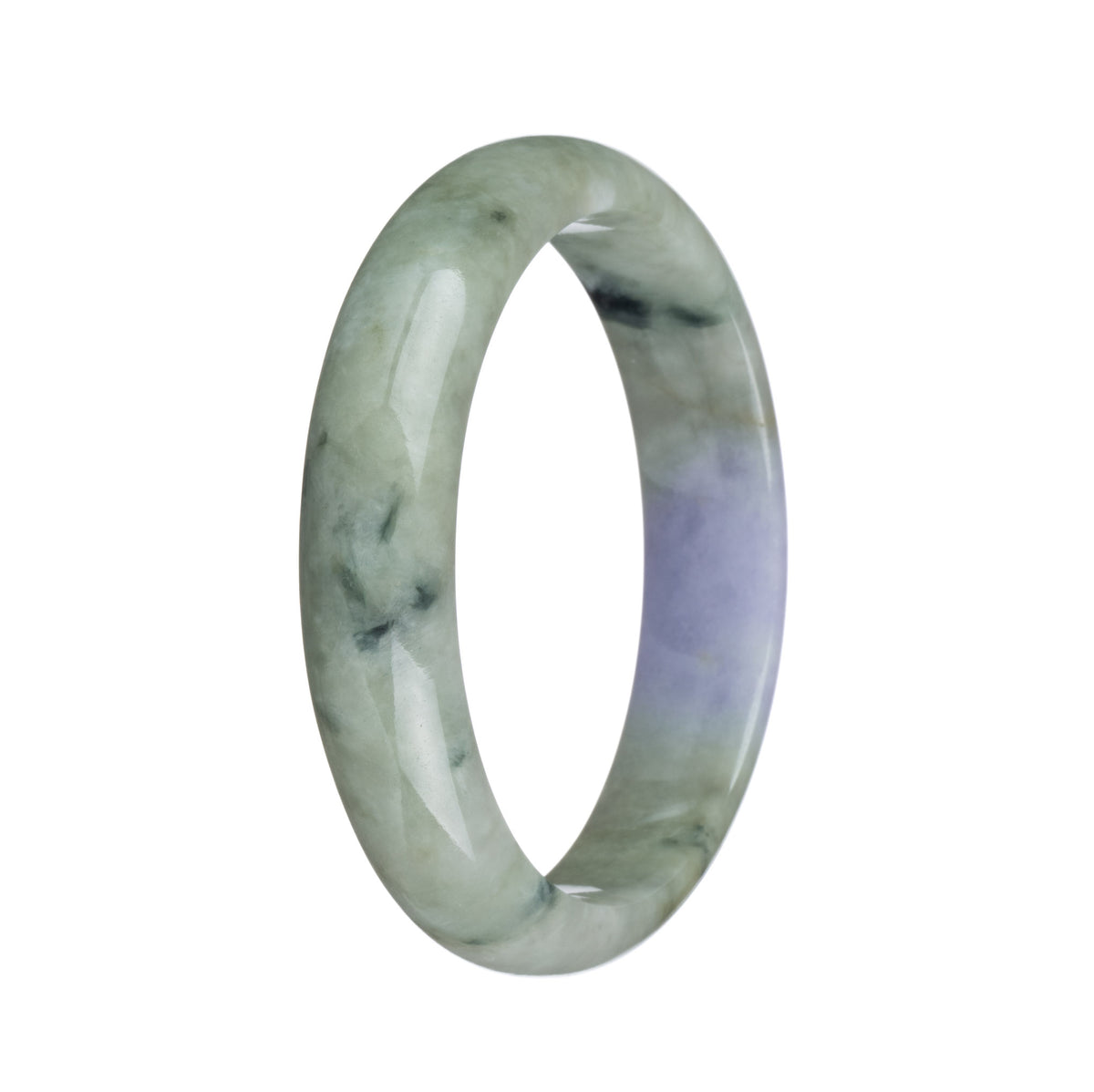 Certified Untreated Green and Lavender with Dark Green Patterns Burma Jade Bangle - 59mm Half Moon