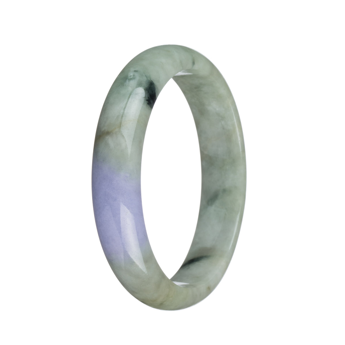 Certified Untreated Green and Lavender with Dark Green Patterns Burma Jade Bangle - 59mm Half Moon