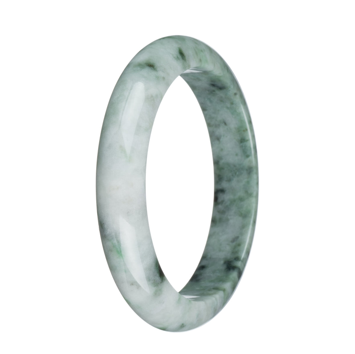 Authentic Natural Pale Green with Green Pattern Jade Bangle Bracelet - 63mm Half Moon