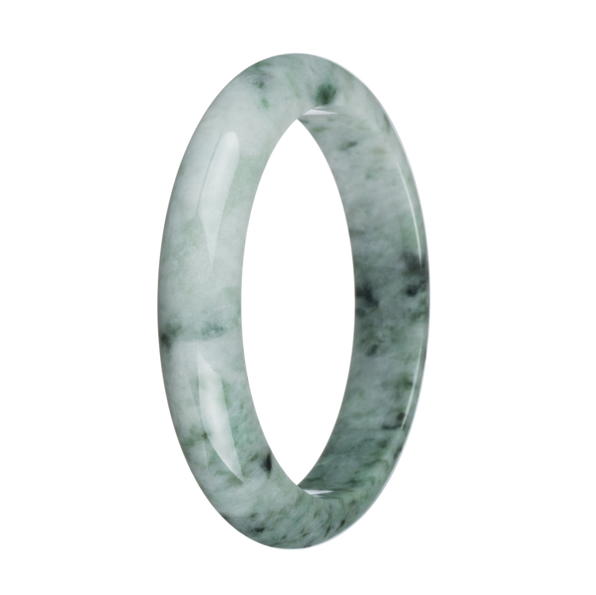 Authentic Natural Pale Green with Green Pattern Jade Bangle Bracelet - 63mm Half Moon