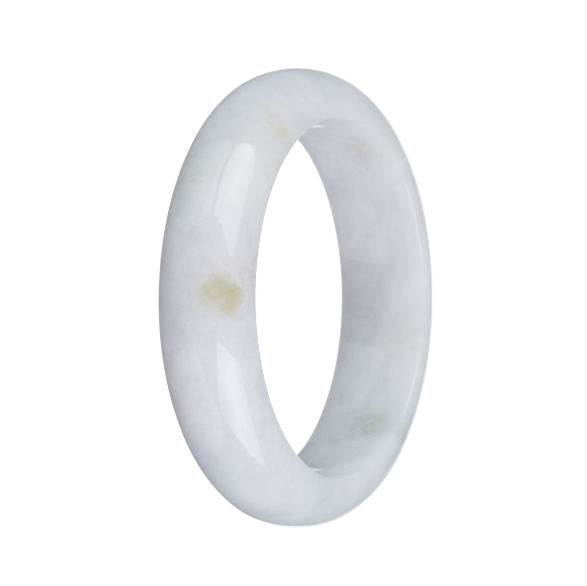 Real Grade A White with Green Pattern Jadeite Bangle - 58mm Half Moon